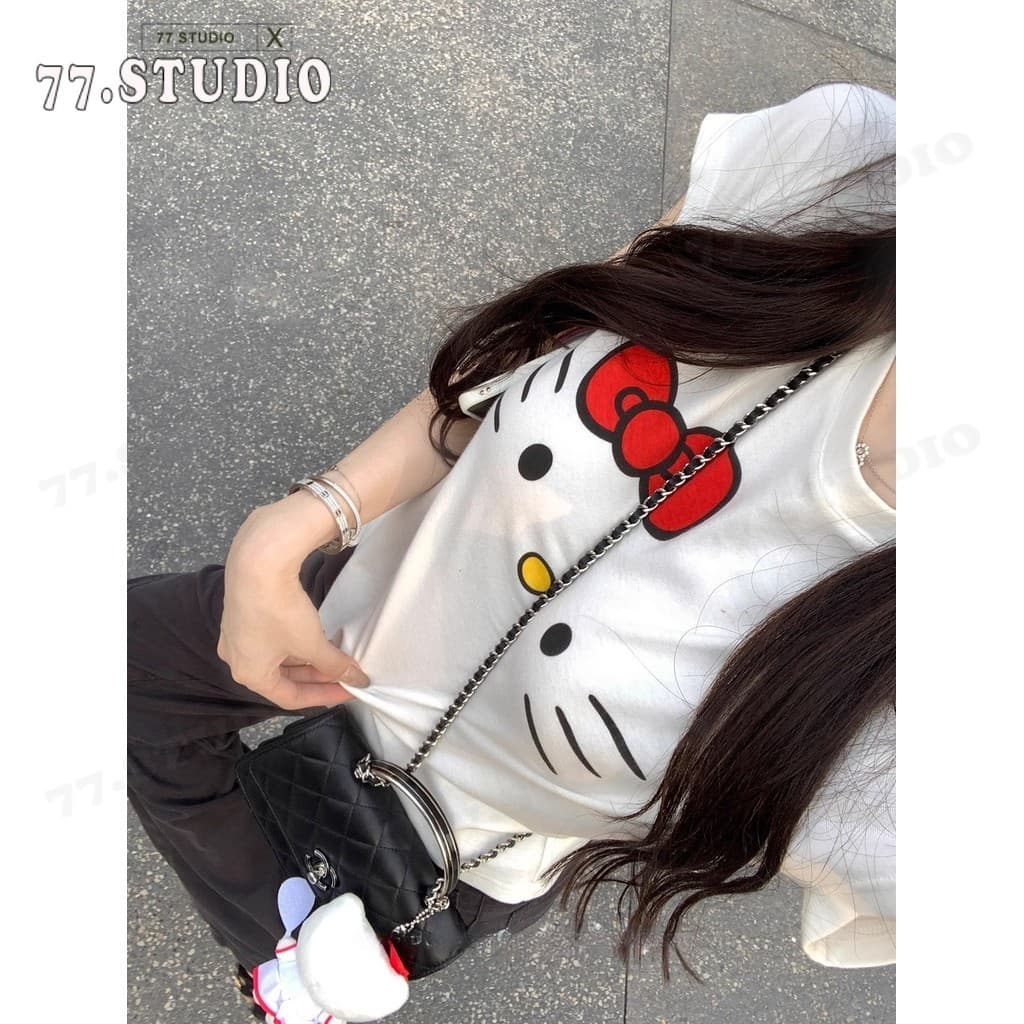 เสื้อครอป cotton t shirt ลายการ์ตูน สีขาว แขนสั้น เสื้อเชิ้ตผู้หญิง baby tee S-XL รูปที่ 8