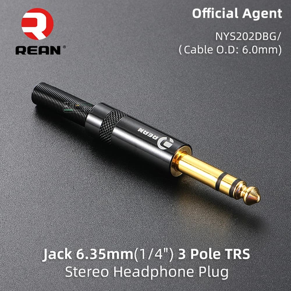 REAN 6.35 มม.2/3 เสาสเตอริโอปลั๊ก Gold-plated 1/4′′ Mono ชุดหูฟังไมโครโฟน Solder TRS ลําโพงกีตาร์ TS Connecto รูปที่ 7