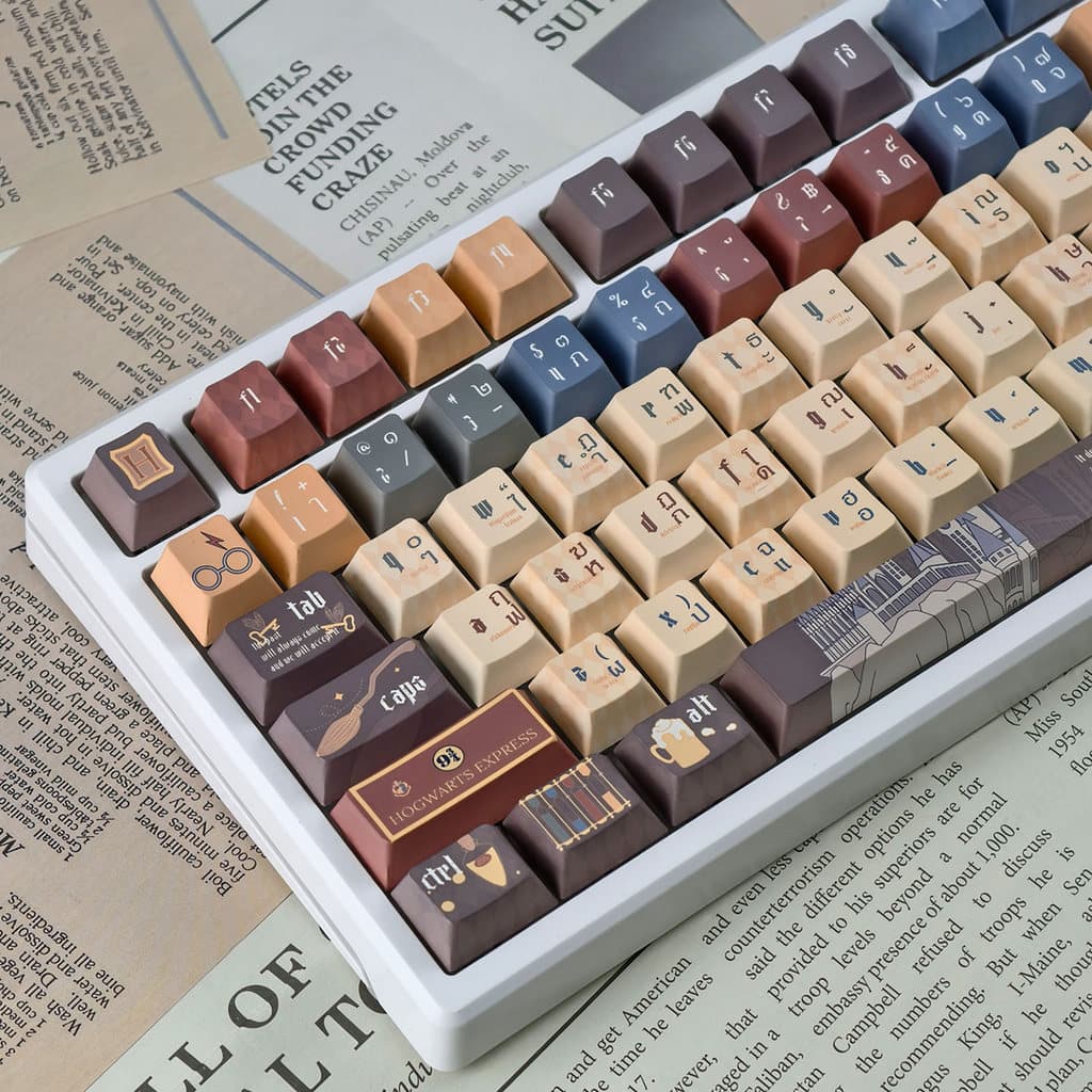 Harry Potter Thai Keycaps 125 คีย์ MOA/เชอร์รี่โปรไฟล์ PBT Dye Sublimation Wooting Aula F75 รอบ Keycaps Cool สีน้ําตาล Magic School Hedwig Hogwarts Keycap รูปที่ 8