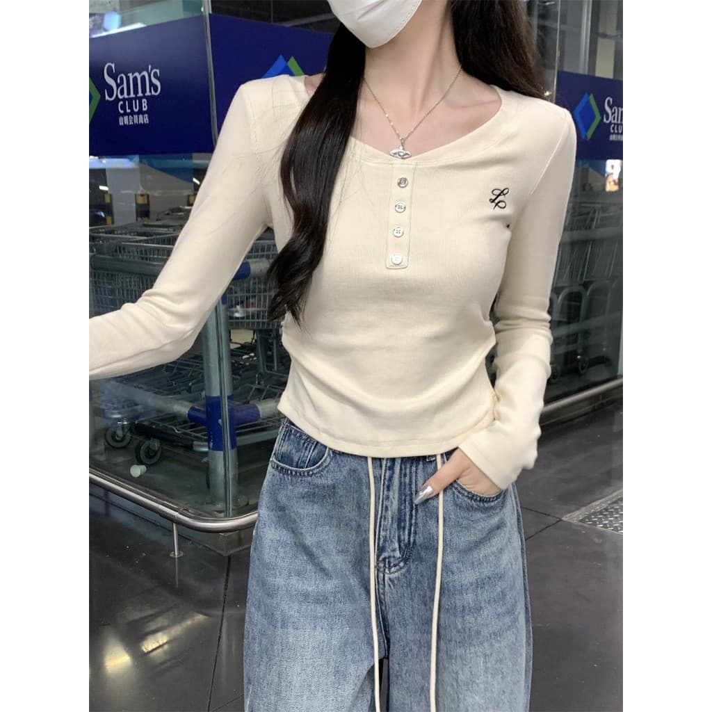 FASHION.61 เสื้อแขนยาวผ้าชักร่อง ผ้านิ่ม สไตล์เกาหลี ขนาด S-XL อก 32-38 นิ้ว รุ่น W7824 รูปที่ 7