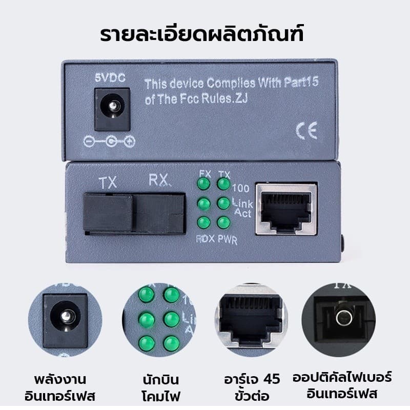 แปลงสัญญาณ Gigabit Media Converter HTB-GS-03 Fiber Optic 20KM Single-mode Single-fiber WDM RJ45 ตัวแปลงสื่อ รูปที่ 2