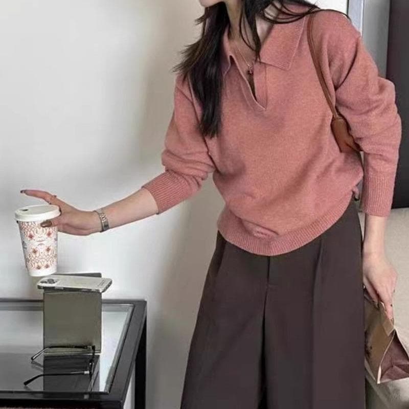 Red Berryเสื้อถักคอโปโลแขนยาวสำหรับผู้หญิง สวมใส่แบบลำลอง อเนกประสงค์ และมีสไตล์88046 รูปที่ 4