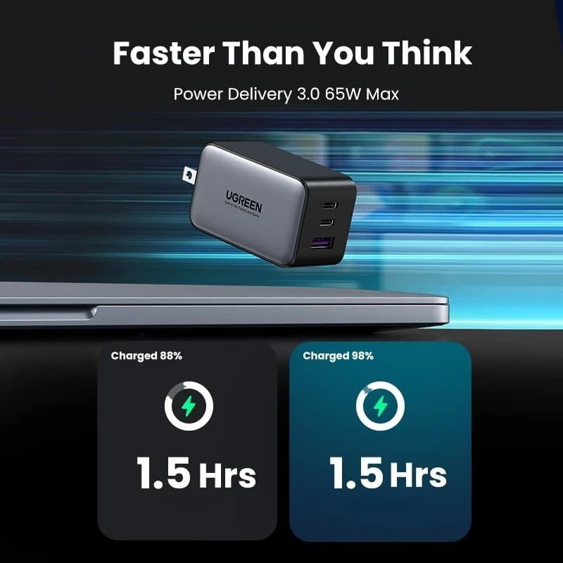 UGREEN 65W GaN Charger 2C1A Fast Charger QC 4.0 PD3.0 สําหรับ IPhone Samsung Xiaomi Huawei แล็ปท็อปแท็บเล็ต รูปที่ 8
