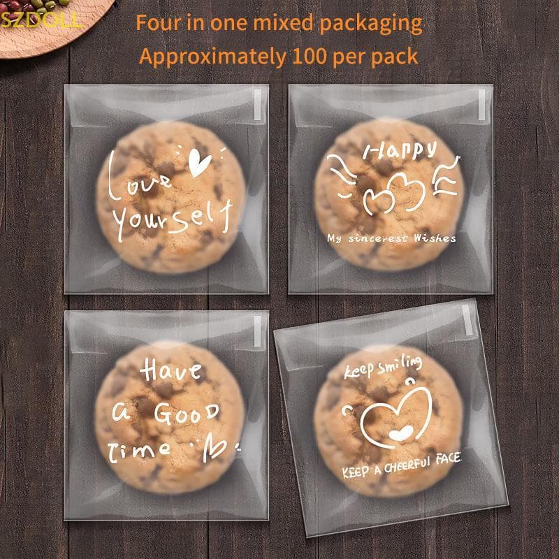 100 ชิ้น Happy Clear กระเป๋า Self กาว Candy คุกกี้เบเกอรี่กระเป๋า Self กาวของขวัญส่วนบุคคล Pastry บิสกิตบรรจุภัณฑ์ถุง DOM รูปที่ 3