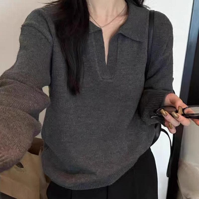 Red Berryเสื้อถักคอโปโลแขนยาวสำหรับผู้หญิง สวมใส่แบบลำลอง อเนกประสงค์ และมีสไตล์88046 รูปที่ 7