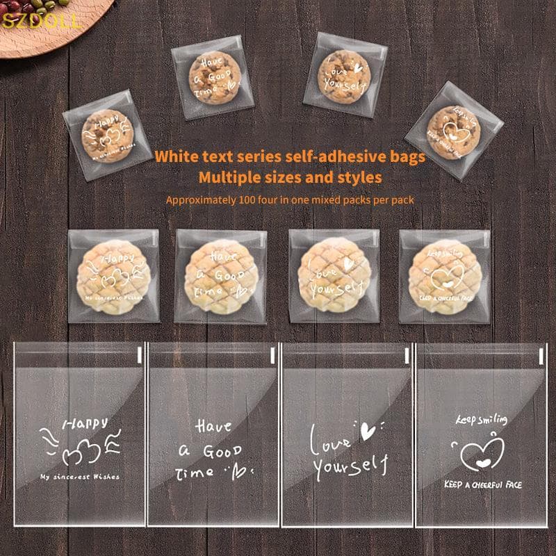 100 ชิ้น Happy Clear กระเป๋า Self กาว Candy คุกกี้เบเกอรี่กระเป๋า Self กาวของขวัญส่วนบุคคล Pastry บิสกิตบรรจุภัณฑ์ถุง DOM รูปที่ 2