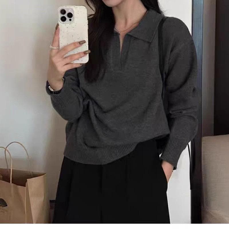 Red Berryเสื้อถักคอโปโลแขนยาวสำหรับผู้หญิง สวมใส่แบบลำลอง อเนกประสงค์ และมีสไตล์88046 รูปที่ 5