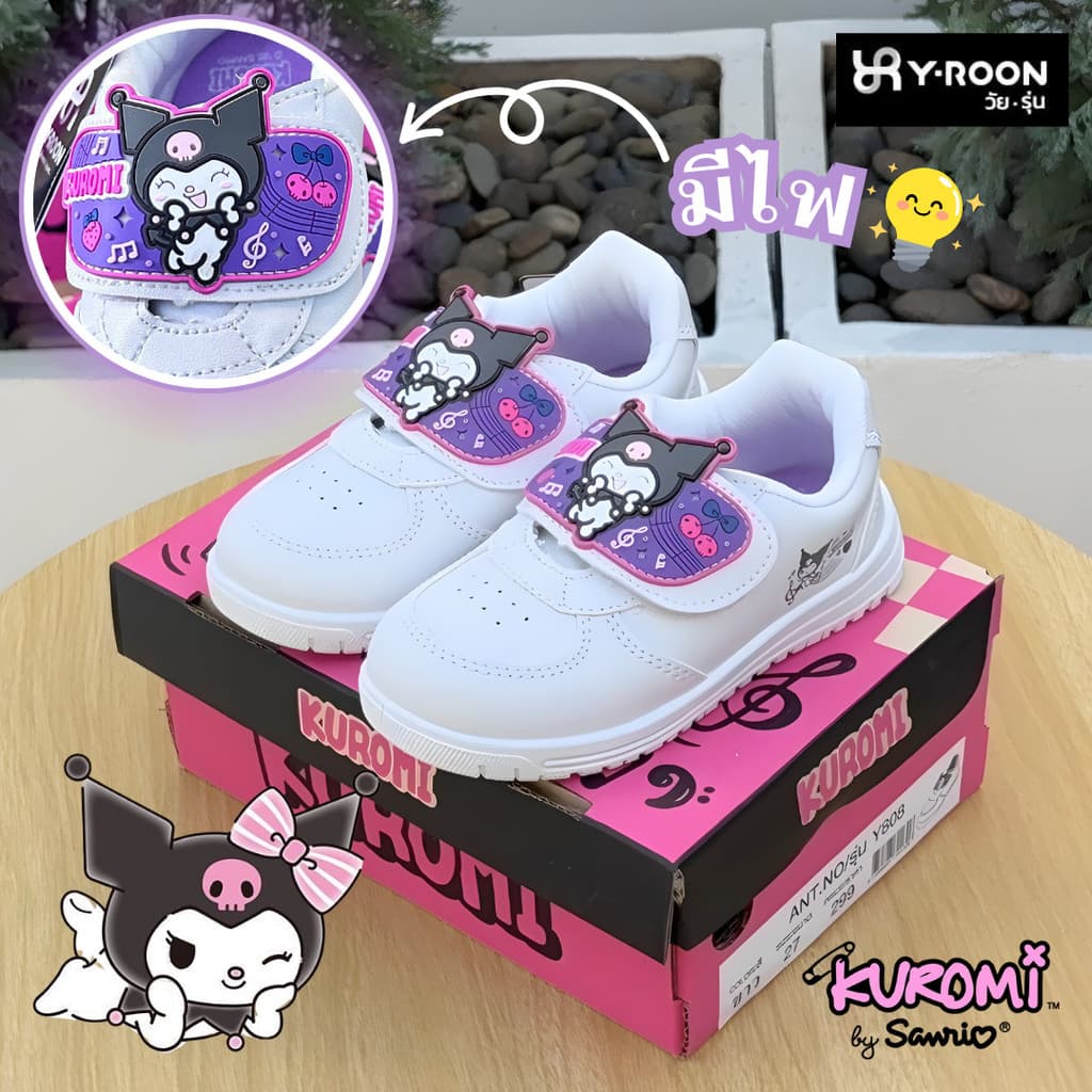 Y-ROON รองเท้านักเรียนอนุบาล รุ่นใหม่ พละสีขาว รุ่น Y808 ลายคุโรมิ สุดcute พื้นม่วง Size 25-34 รูปที่ 9