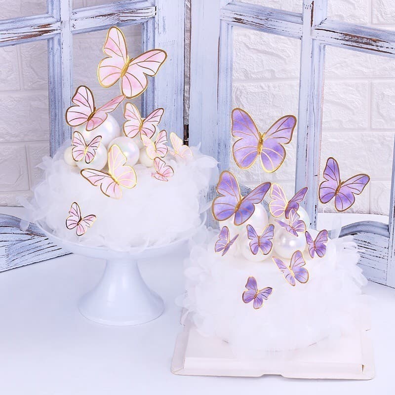 ผีเสื้อกระดาษสีทอง 3D ตกแต่งเค้ก การ์ด ของขวัญ งานแต่ง DIY ถ่ายรูป พรีเมียม รูปที่ 2