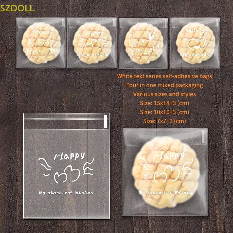 100 ชิ้น Happy Clear กระเป๋า Self กาว Candy คุกกี้เบเกอรี่กระเป๋า Self กาวของขวัญส่วนบุคคล Pastry บิสกิตบรรจุภัณฑ์ถุง DOM รูปที่ 4