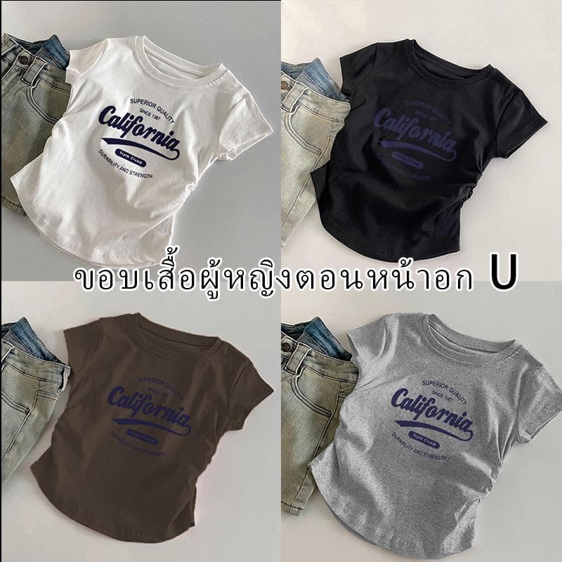 ผู้หญิงเสื้อยืด เสื้อจั๊มเอว คอกลม ใส่แล้วเพรียว คอกลม หลากสี ผ้าใส่สบาย สไตล์ลำลอง เสื้อยืดทรงจีบธรรมดาสำหรับผู้หญิง รูปที่ 1