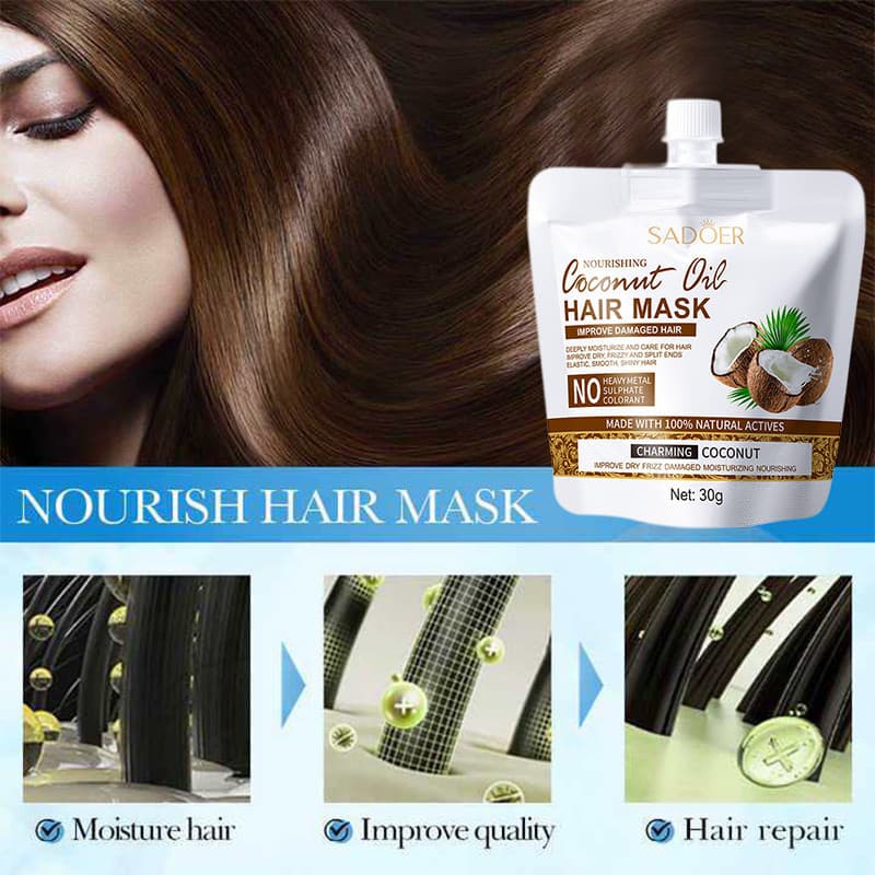 คุณภาพดีมากCoconut Oil HAIR MASK ทรีทเม้นท์ แชมพู เชื่อมแกนผม บำรุงผม ครีมนวดผม ตัวบูสแกนผม กู้ผมเสีย รูปที่ 6