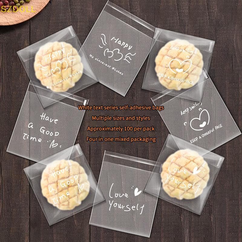 100 ชิ้น Happy Clear กระเป๋า Self กาว Candy คุกกี้เบเกอรี่กระเป๋า Self กาวของขวัญส่วนบุคคล Pastry บิสกิตบรรจุภัณฑ์ถุง DOM รูปที่ 1