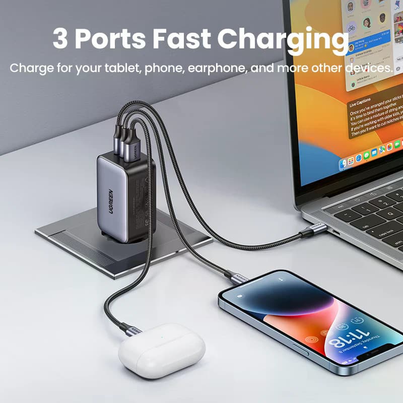 UGREEN 65W GaN Charger 2C1A Fast Charger QC 4.0 PD3.0 สําหรับ IPhone Samsung Xiaomi Huawei แล็ปท็อปแท็บเล็ต รูปที่ 2