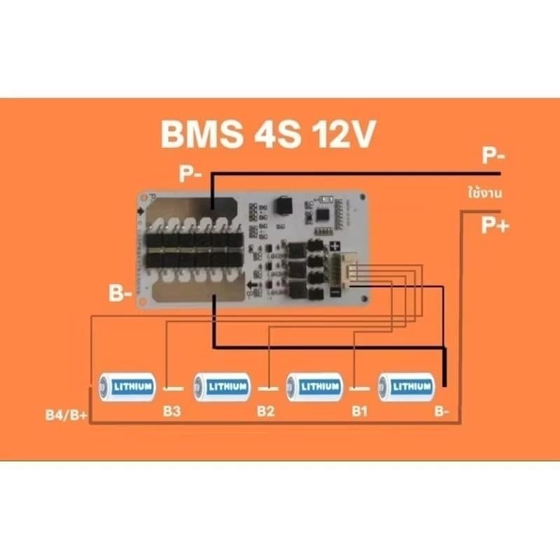 BMS พร้อมบาลานซ์อัตโนมัติ สำหรับแบต LIFEPO4 32650 รองรับ 4S กระแสสูงสุด 50A ป้องกันไฟเกิน ชาร์จเกิน รูปที่ 4
