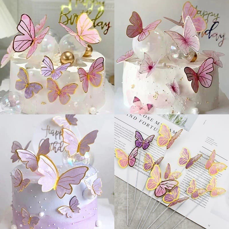 ผีเสื้อกระดาษสีทอง 3D ตกแต่งเค้ก การ์ด ของขวัญ งานแต่ง DIY ถ่ายรูป พรีเมียม รูปที่ 5