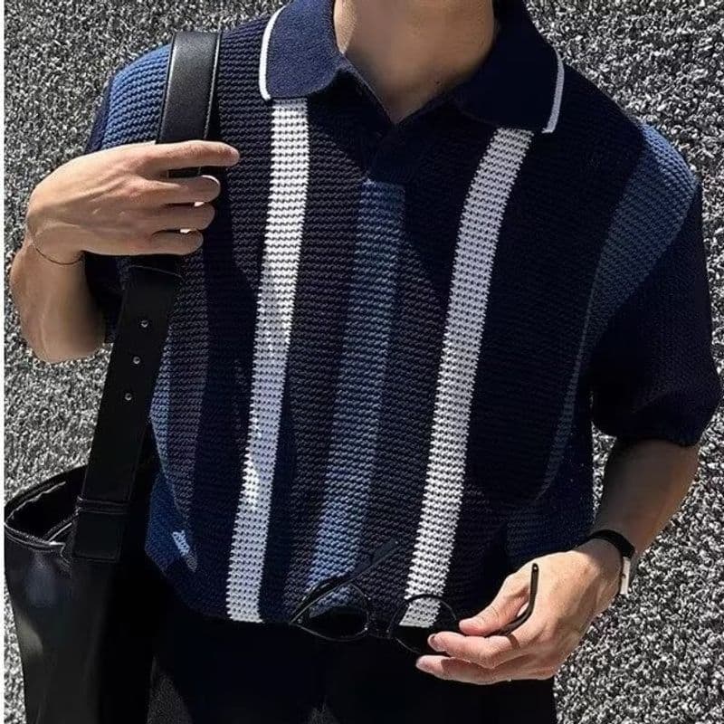 TLHGQ เสื้อโปโลแขนสั้นผ้าถักสไตล์เกาหลี เหมาะสำหรับฤดูร้อนและผู้ชาย รูปที่ 5