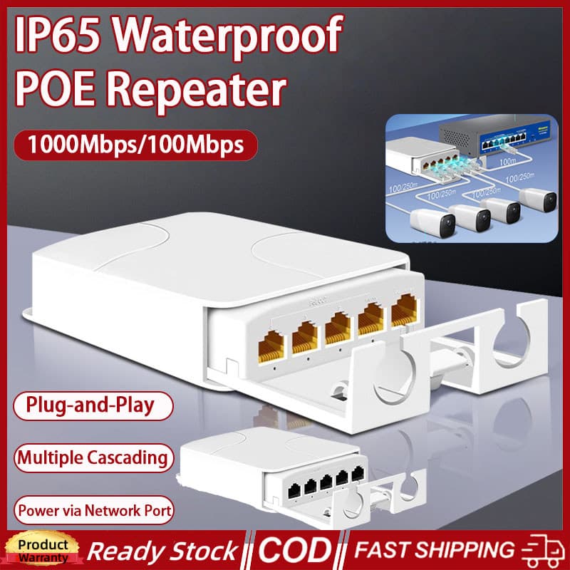 5 พอร์ตกันน้ํา POE Extender 4 พอร์ต Repeater 100/1000Mbps เครือข่ายกลางแจ้ง IP55 VLAN 44-57V สําหรับกล้อง POE Wierless AP รูปที่ 1