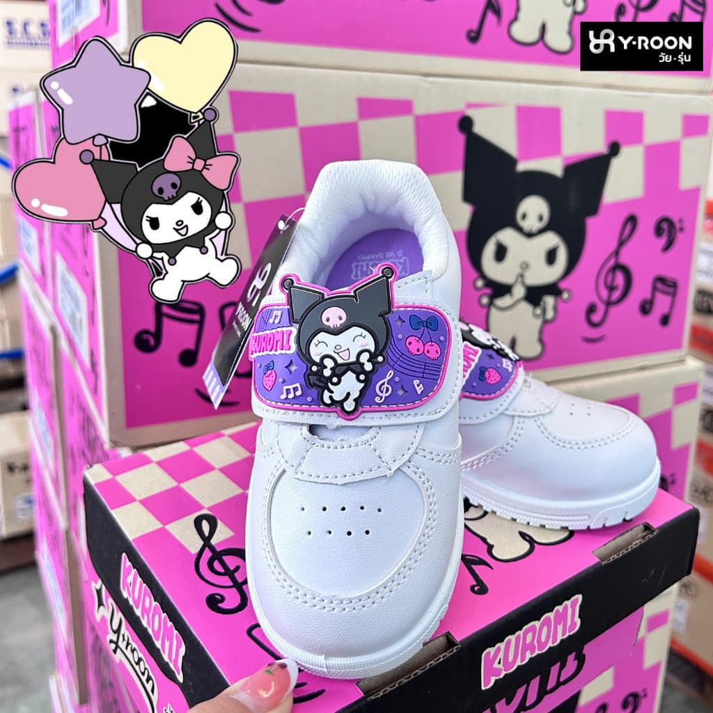 Y-ROON รองเท้านักเรียนอนุบาล รุ่นใหม่ พละสีขาว รุ่น Y808 ลายคุโรมิ สุดcute พื้นม่วง Size 25-34 รูปที่ 6