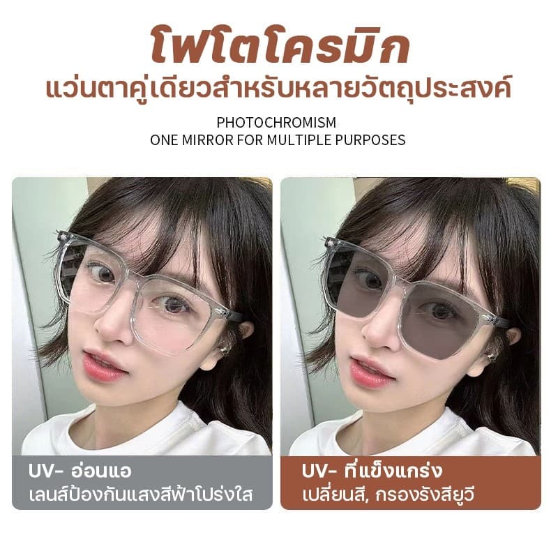 แว่นสายตาสั้น แว่นสายตายาว เลนส์ออโตเมติก ออกแดดเปลี่ยนสี UV400 แว่นตากรองแสง แว่นตา แว่นสายตาออโต เเว่นตาแฟชั่นยอดฮิต รูปที่ 2