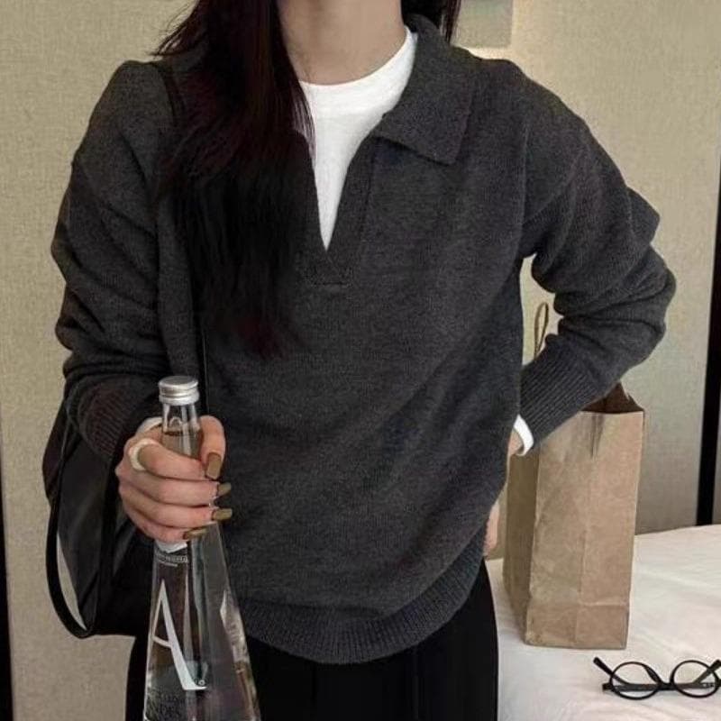 Red Berryเสื้อถักคอโปโลแขนยาวสำหรับผู้หญิง สวมใส่แบบลำลอง อเนกประสงค์ และมีสไตล์88046 รูปที่ 2