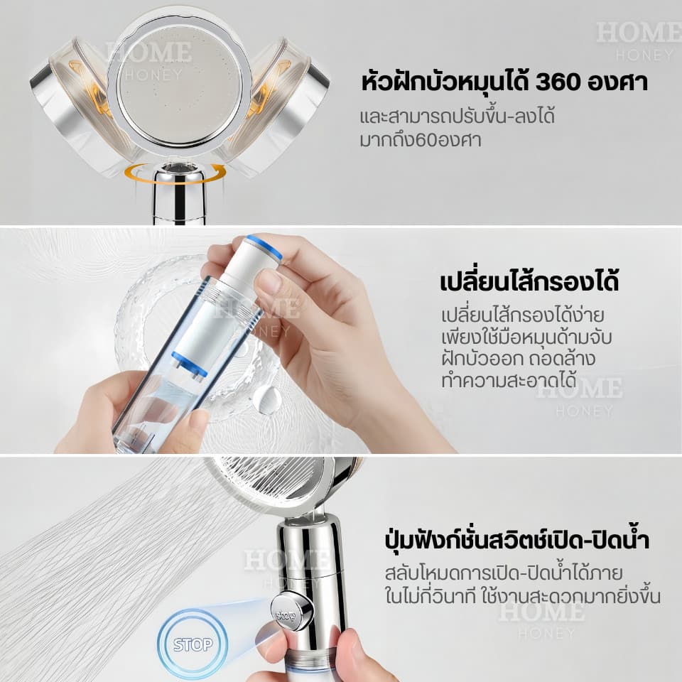 ฝักบัวกรองน้ำเกาหลี มีใบพัดแรงดันสูง หมุนได้ 360° แถมฟรีไส้กรองฝักบัว ฝักบัวขนาดใหญ่ สปาผิว Seoul Stone Pure Rain รูปที่ 4