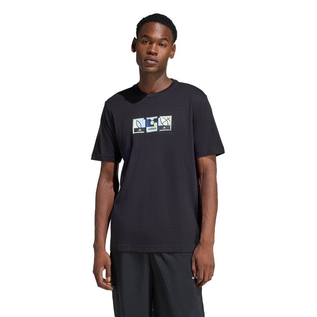 adidas ไลฟ์สไตล์ & เทนนิส เสื้อยืดพิมพ์ลาย MEMORIES OF SPORT STAMPS ผู้ชาย สีดำ KB2510 รูปที่ 4