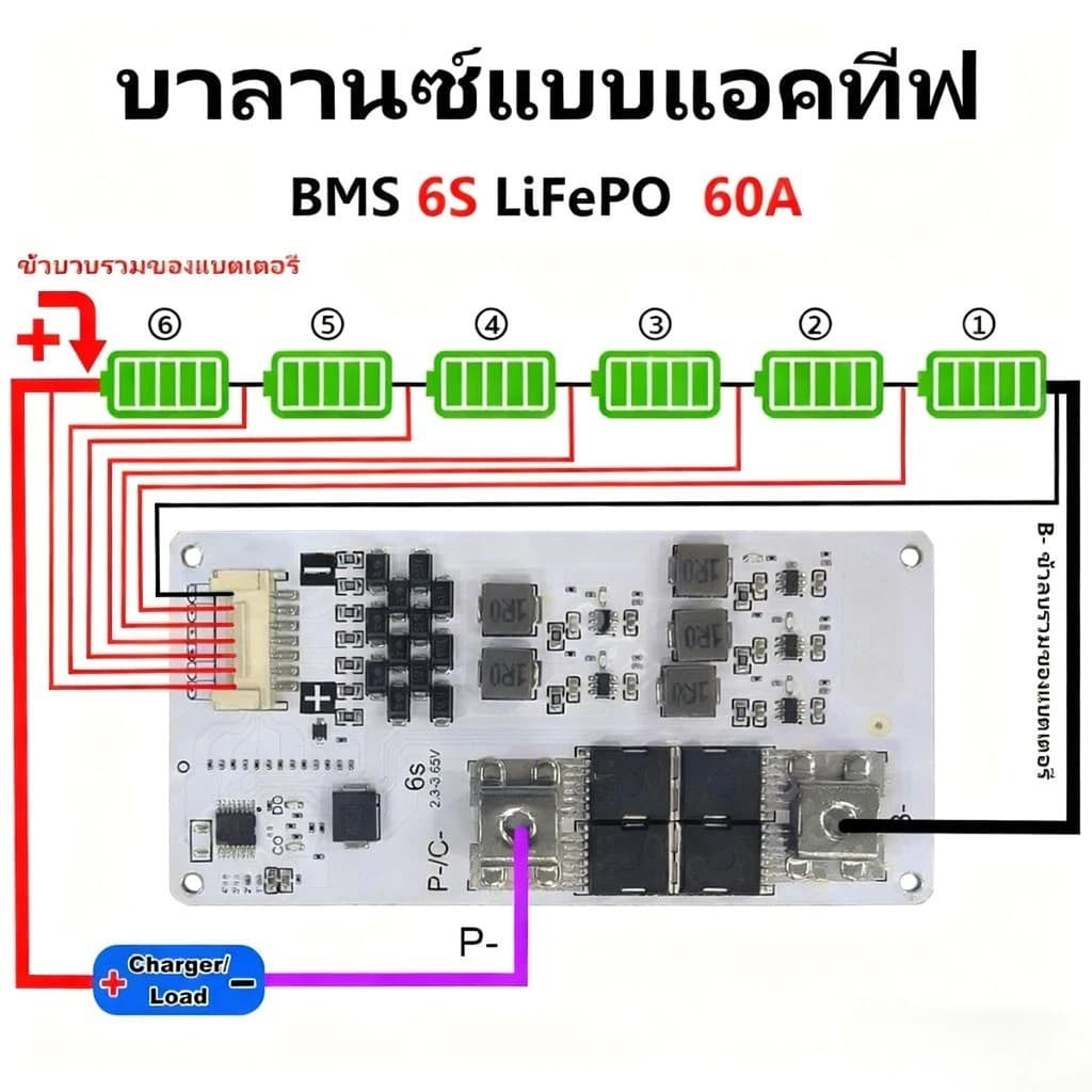 BMS พร้อมบาลานซ์อัตโนมัติ สำหรับแบต LIFEPO4 32650 รองรับ 4S กระแสสูงสุด 50A ป้องกันไฟเกิน ชาร์จเกิน รูปที่ 2