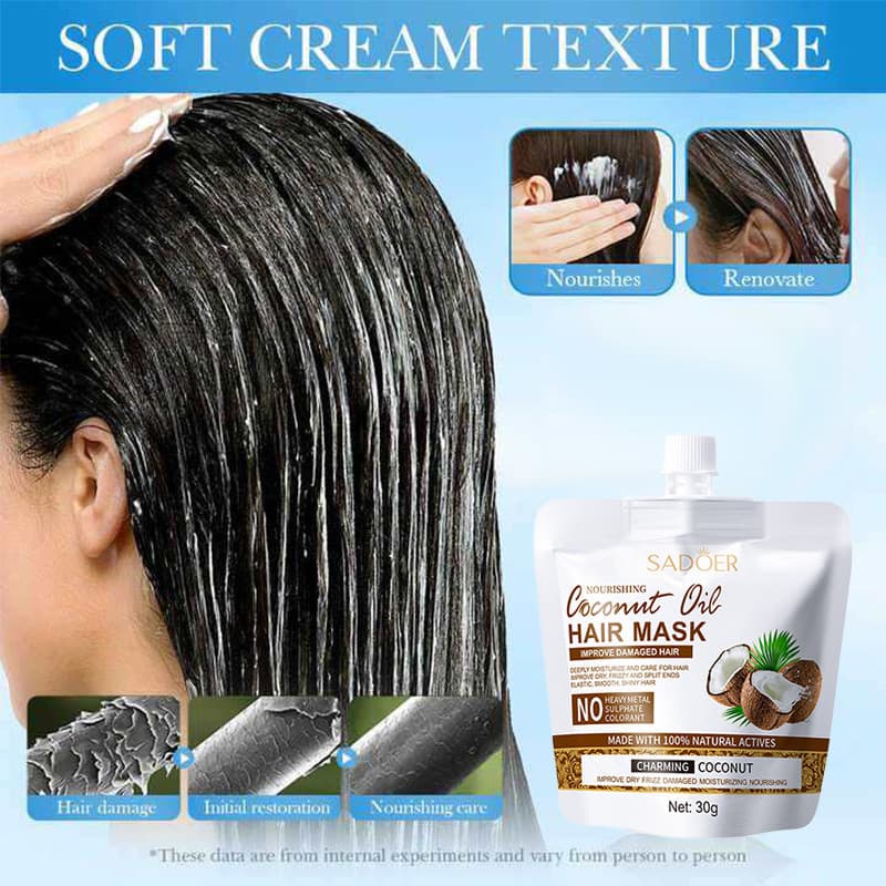 คุณภาพดีมากCoconut Oil HAIR MASK ทรีทเม้นท์ แชมพู เชื่อมแกนผม บำรุงผม ครีมนวดผม ตัวบูสแกนผม กู้ผมเสีย รูปที่ 8