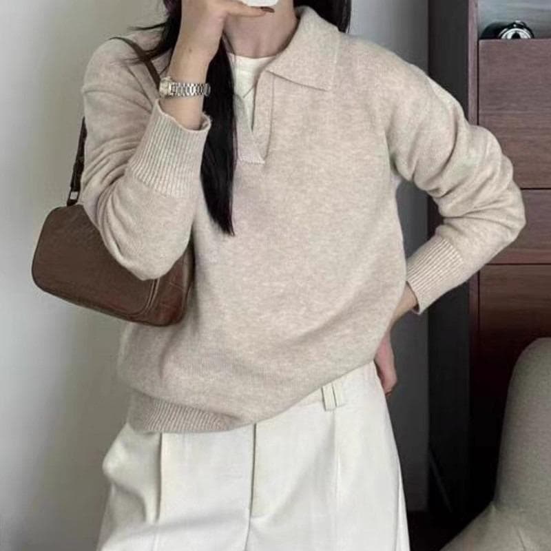 Red Berryเสื้อถักคอโปโลแขนยาวสำหรับผู้หญิง สวมใส่แบบลำลอง อเนกประสงค์ และมีสไตล์88046 รูปที่ 1
