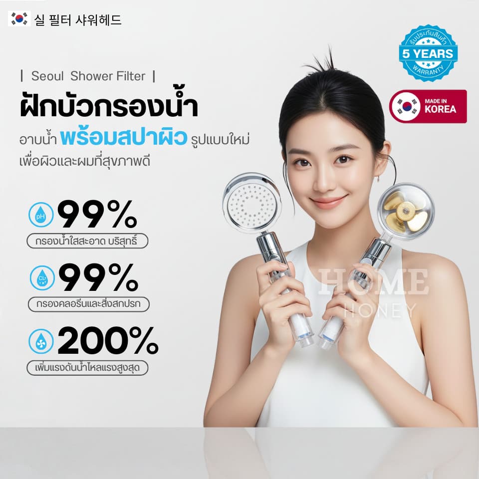 ฝักบัวกรองน้ำเกาหลี มีใบพัดแรงดันสูง หมุนได้ 360° แถมฟรีไส้กรองฝักบัว ฝักบัวขนาดใหญ่ สปาผิว Seoul Stone Pure Rain รูปที่ 3