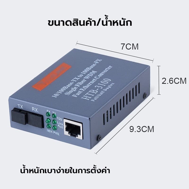 แปลงสัญญาณ Gigabit Media Converter HTB-GS-03 Fiber Optic 20KM Single-mode Single-fiber WDM RJ45 ตัวแปลงสื่อ รูปที่ 7