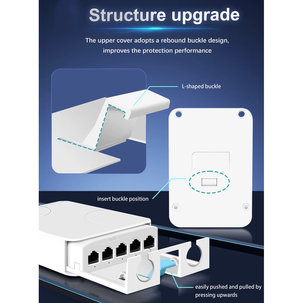 5 พอร์ตกันน้ํา POE Extender 4 พอร์ต Repeater 100/1000Mbps เครือข่ายกลางแจ้ง IP55 VLAN 44-57V สําหรับกล้อง POE Wierless AP รูปที่ 4