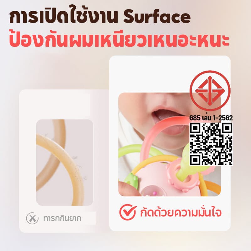 Berma Baby แมนฮัตตันแฮนด์บอล ของเล่นเด็ก ยางกัด ยางกัดเขย่ามีเสียง กระตุ้นกล้ามเนื้อ ลูกบอลนิ้วมือ รูปที่ 5