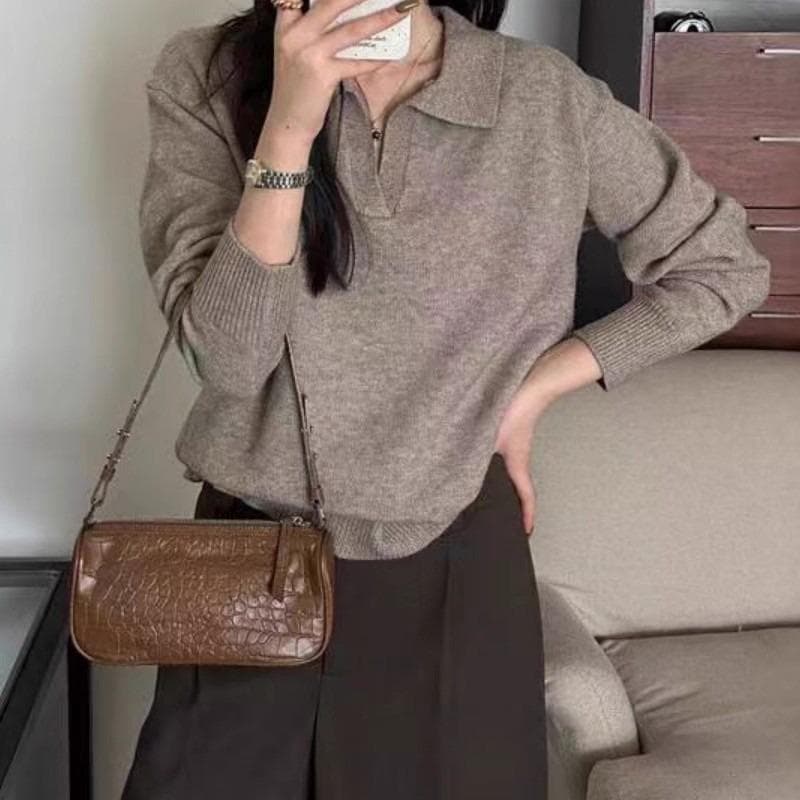 Red Berryเสื้อถักคอโปโลแขนยาวสำหรับผู้หญิง สวมใส่แบบลำลอง อเนกประสงค์ และมีสไตล์88046 รูปที่ 3