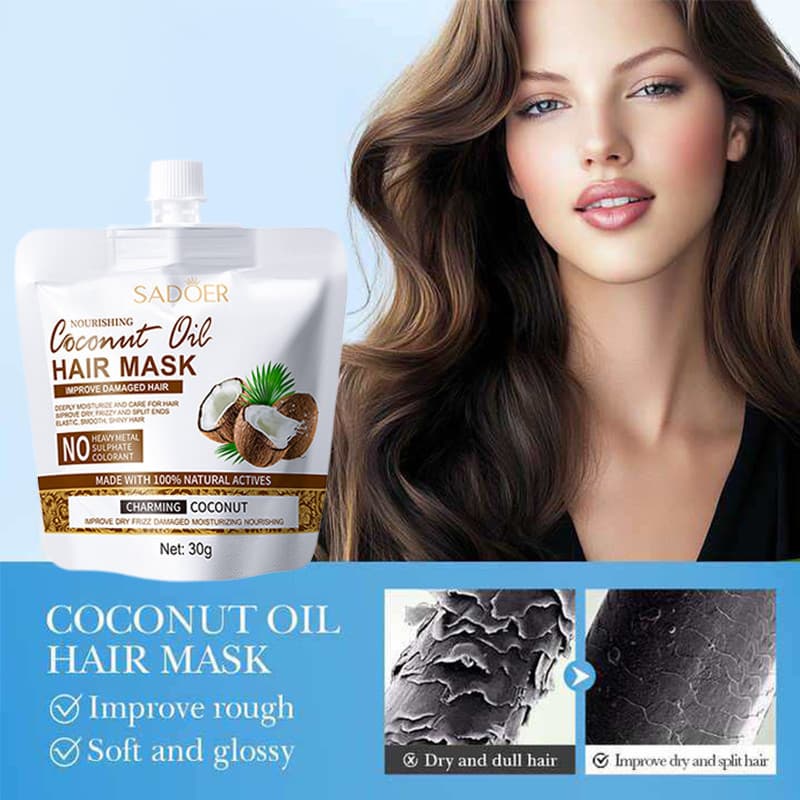 คุณภาพดีมากCoconut Oil HAIR MASK ทรีทเม้นท์ แชมพู เชื่อมแกนผม บำรุงผม ครีมนวดผม ตัวบูสแกนผม กู้ผมเสีย รูปที่ 5