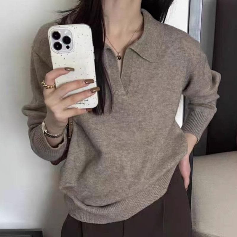 Red Berryเสื้อถักคอโปโลแขนยาวสำหรับผู้หญิง สวมใส่แบบลำลอง อเนกประสงค์ และมีสไตล์88046 รูปที่ 6