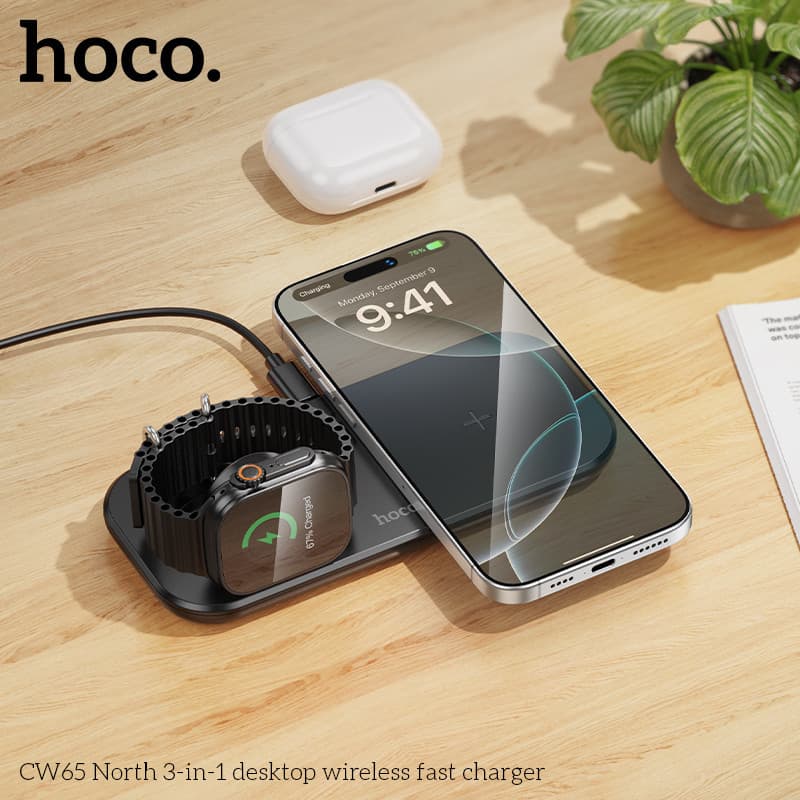 HOCO CW65 แท่นชาร์จไร้สาย 3in1 รองรับ มือถือ Phone / iOS Watch / หูฟัง จ่ายไฟ 15W Qi Wireless Charger hc6 รูปที่ 6