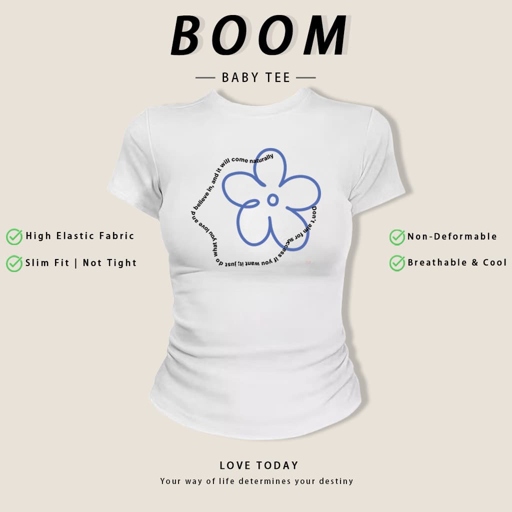 COD 24h ส่ง เสื้อยืดสาวอวบ Baby Tee Y2K ลายดอกไม้ ทรงเข้ารูป ผ้ายืดนุ่ม ระบายอากาศดี ไม่ย้วย รูปที่ 3