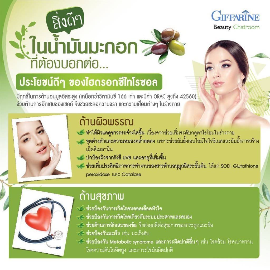 น้ำมันมะกอกแคปซูล กิฟฟารีน HI-OLIVE GIFFARINE บำรุงหัวใจ ผิวชุ่มชื้น ลดริ้วรอยจากภายใน รูปที่ 4