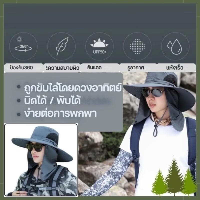 หมวกบังแดดปีกกว้าง หมวกบังแดด หมวกเดินป่า 360 องศา UPF50+ พับได้ สําหรับกิจกรรมกลางแจ้ง ระบายอากาศ รูปที่ 9