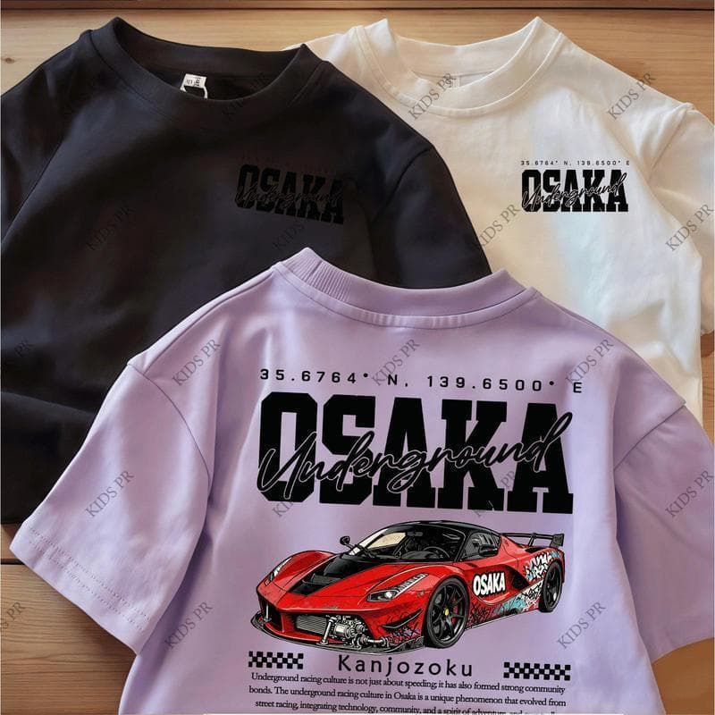COD 2026 Tokyo Racing Car Printed Kid's T-shirt Fashion Trendy Casual Pure Cotton Top for 3-13 Yrs T11 รูปที่ 9