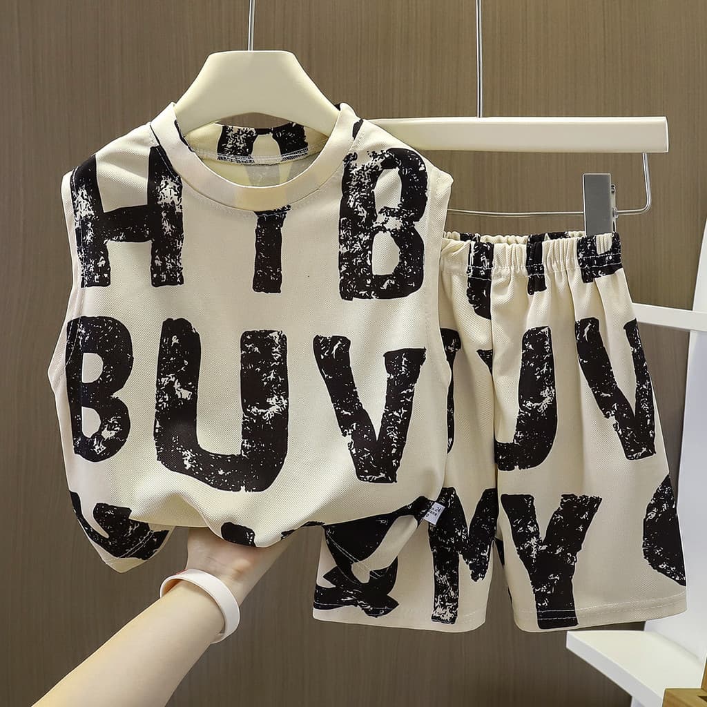 ชุดเซ็ตเสื้อกล้ามเด็ก ชุดกล้ามน่าร้อน สำหรับเด็กผู้ชาย พิมพ์ลายอักษร Size80-120cm BXT38 รูปที่ 5