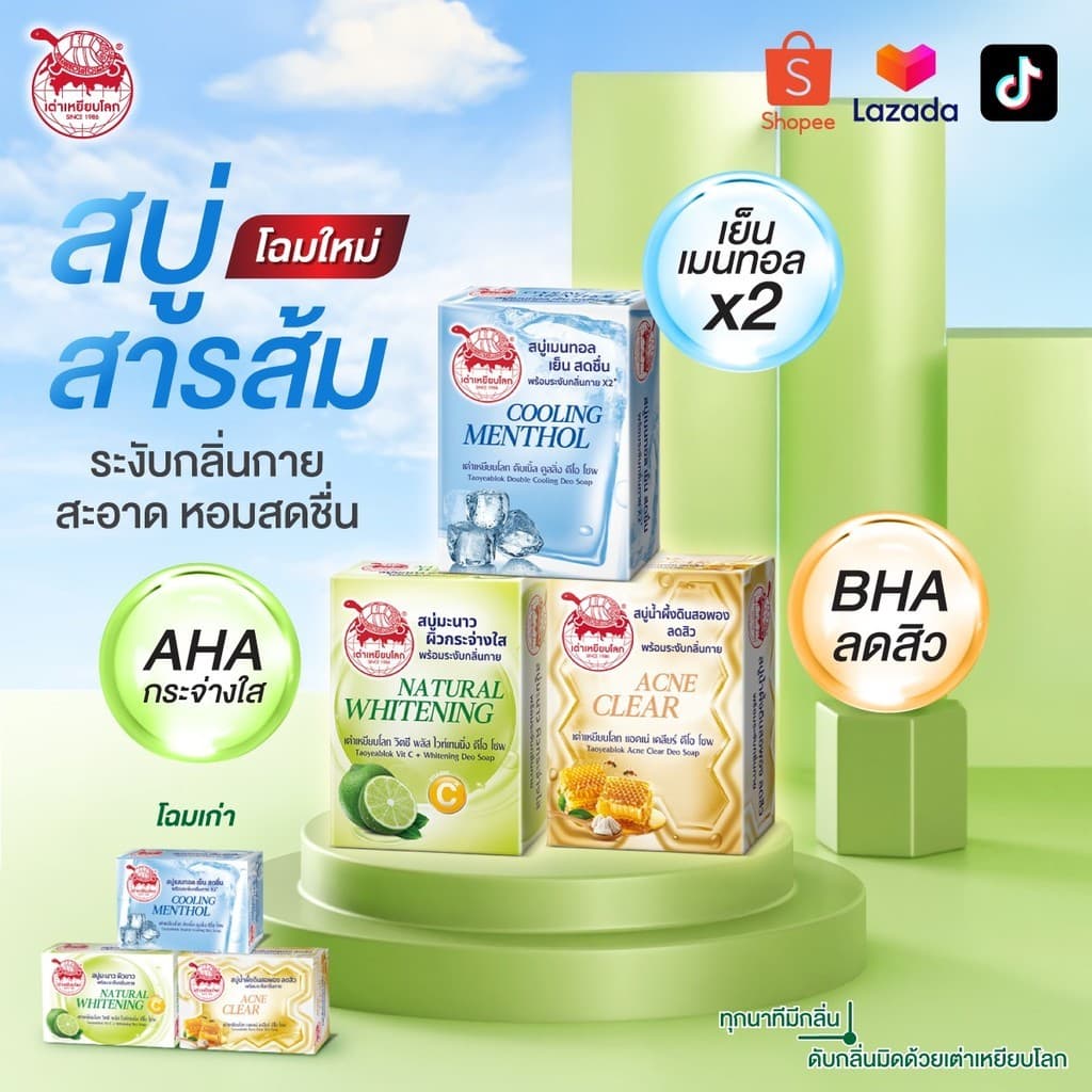 Taoyeablok Soap สบู่ เต่าเหยียบโลก สบู่ระงับกลิ่นกาย สบู่สารส้ม ทำความสะอาดผิว รูปที่ 2