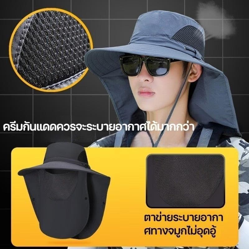 หมวกบังแดดปีกกว้าง หมวกบังแดด หมวกเดินป่า 360 องศา UPF50+ พับได้ สําหรับกิจกรรมกลางแจ้ง ระบายอากาศ รูปที่ 5