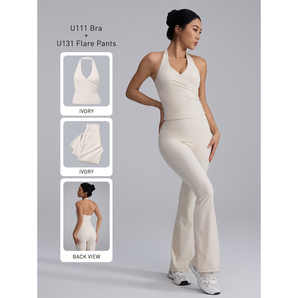 Anran สปอร์ตบรา Deep V แฟชั่น Halter กันกระแทกรวบรวม Quick Dry Slimming Vest Gym ฟิตเนส รูปที่ 7