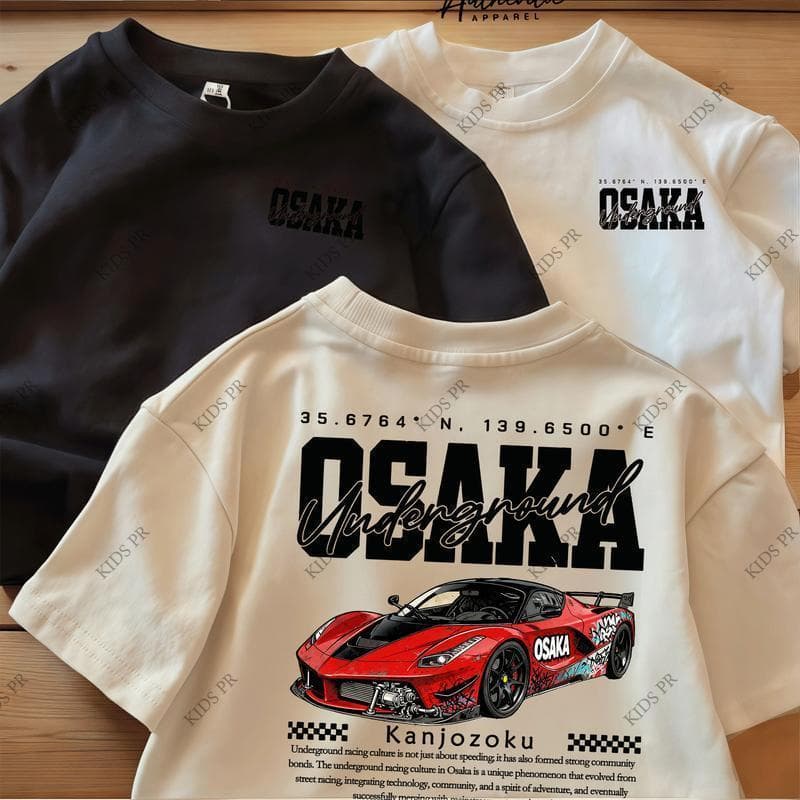 COD 2026 Tokyo Racing Car Printed Kid's T-shirt Fashion Trendy Casual Pure Cotton Top for 3-13 Yrs T11 รูปที่ 3