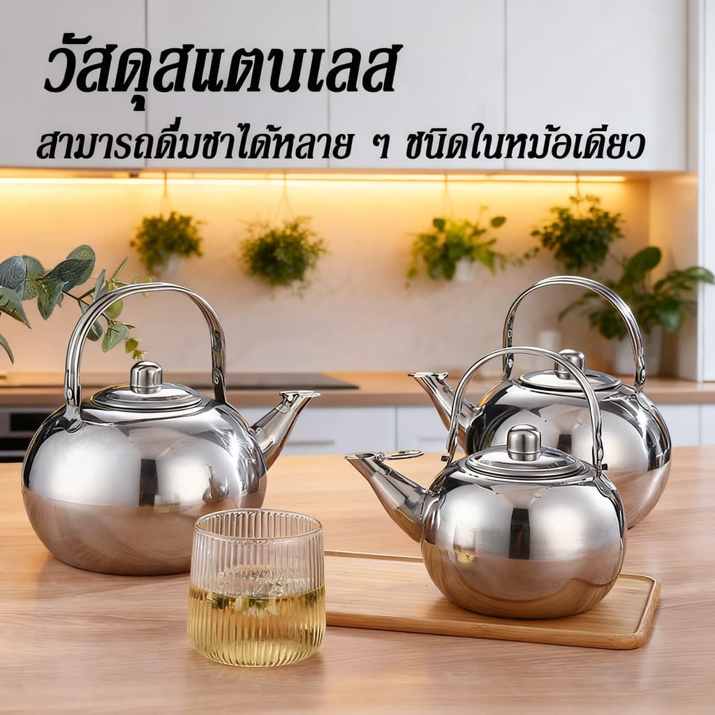 UTENSILS เหล็กไร้สนิม กาต้มน้ำกาต้มน้ำร้อน พร้อมตัวกรอง จุได้มาก เหยือกชาอูหลง แบบพกพาได้ เครื่องครัวทำจากเหล็ก กาต้มน้ รูปที่ 1