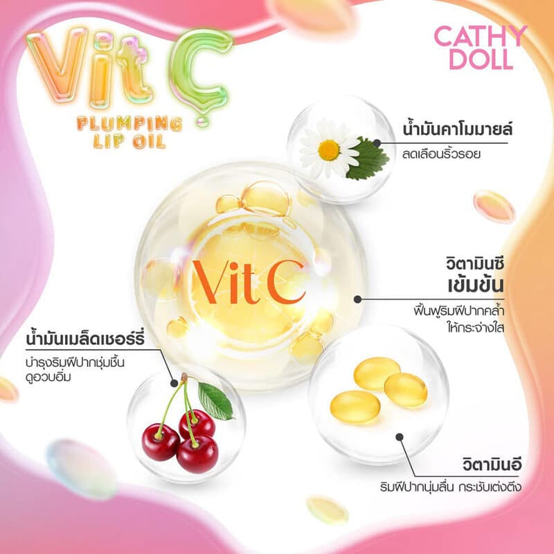 Cathy Doll Vit C Plumping Lip Oil 2.4g เคที่ ดอลล์ ลิปออยล์บำรุงริมฝีปาก รูปที่ 6