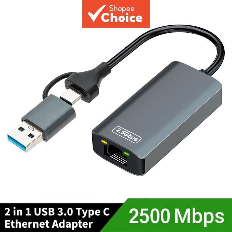 อะแดปเตอร์อีเธอร์เน็ต USB 3.0 2500Mbps Type-C ถึง RJ45 2.5G สําหรับแล็ปท็อป Macbook Windows รูปที่ 1